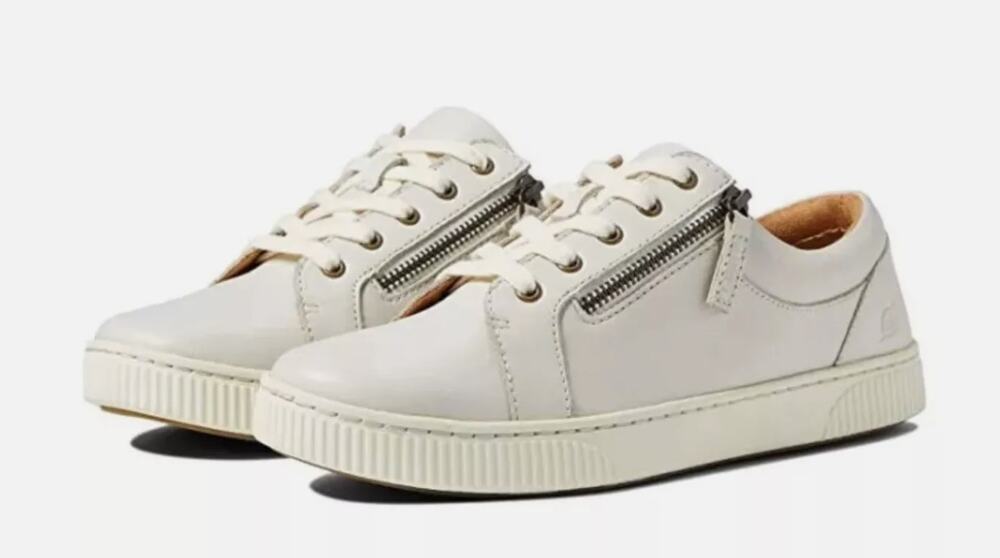 Born Paloma Leather Side Zip Sneakers Oxford Cream White Womens Size 10M US